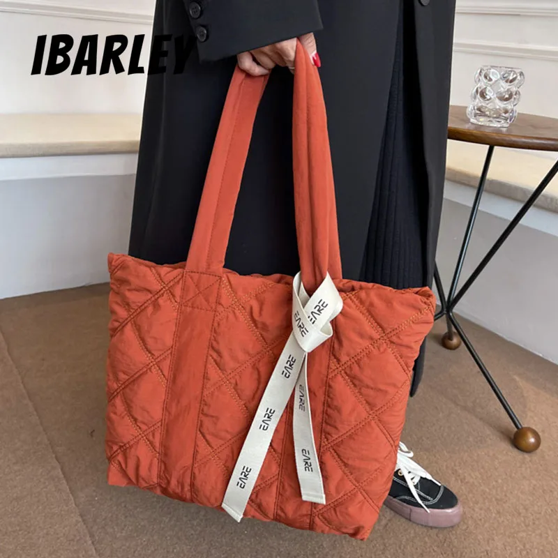 

Fashion Large Capacity Space Cotton Ladies Tote Bag Autumn Commuter Plaid Cotton Bag Ladies Casual Solid Color Shoulder Bag
