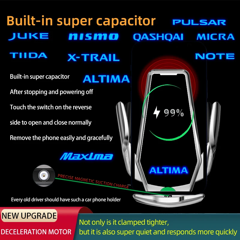 

Smart Induction Wireless Charging Car Phone Holder For Nissan Qashqai Juke Tiida X-trail Nismo Navara Accessories