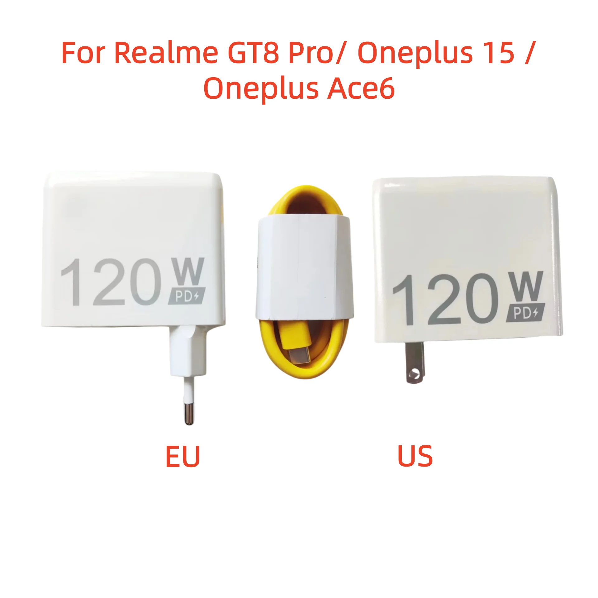 Фото Высококачественное быстрое зарядное устройство 120W для Realme GT8 Pro, OnePlus 15, Ace6, адаптер для телефона, быстрая зарядка + кабель USB Type-C 20V 6A №1