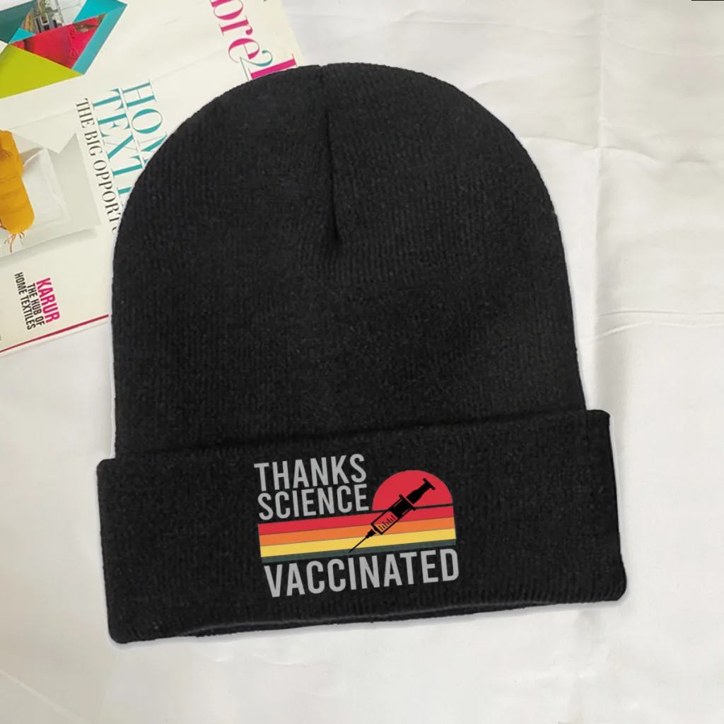 

Thanks Science Skullies Beanie Survived and Vaccinated Knitted Bonnet Adults Warm Caps Cycling Hip Hop Brimless Elastic Hats