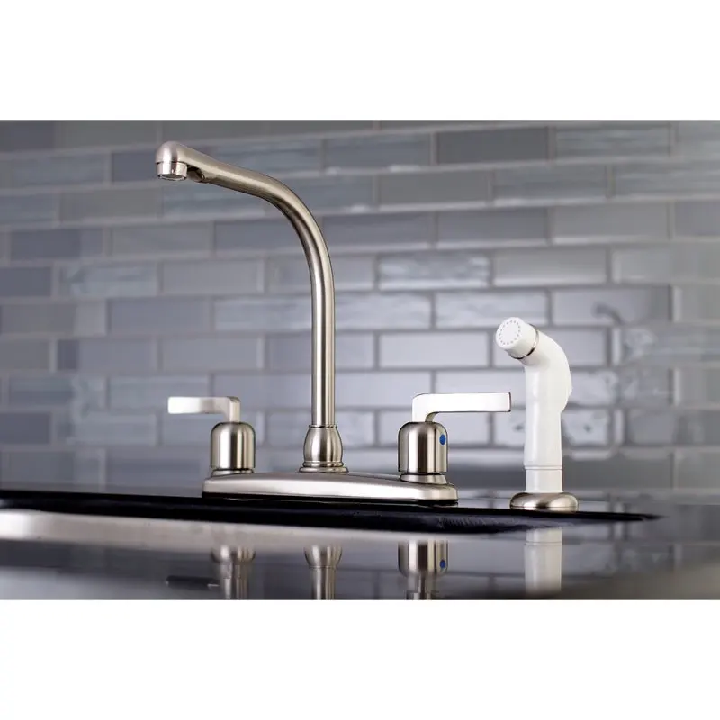 

Beautiful Centurion 8-Inch Centerset Kitchen Faucet with Sprayer, Brushed Nickel Finish for Comfortable Home Living Experience.