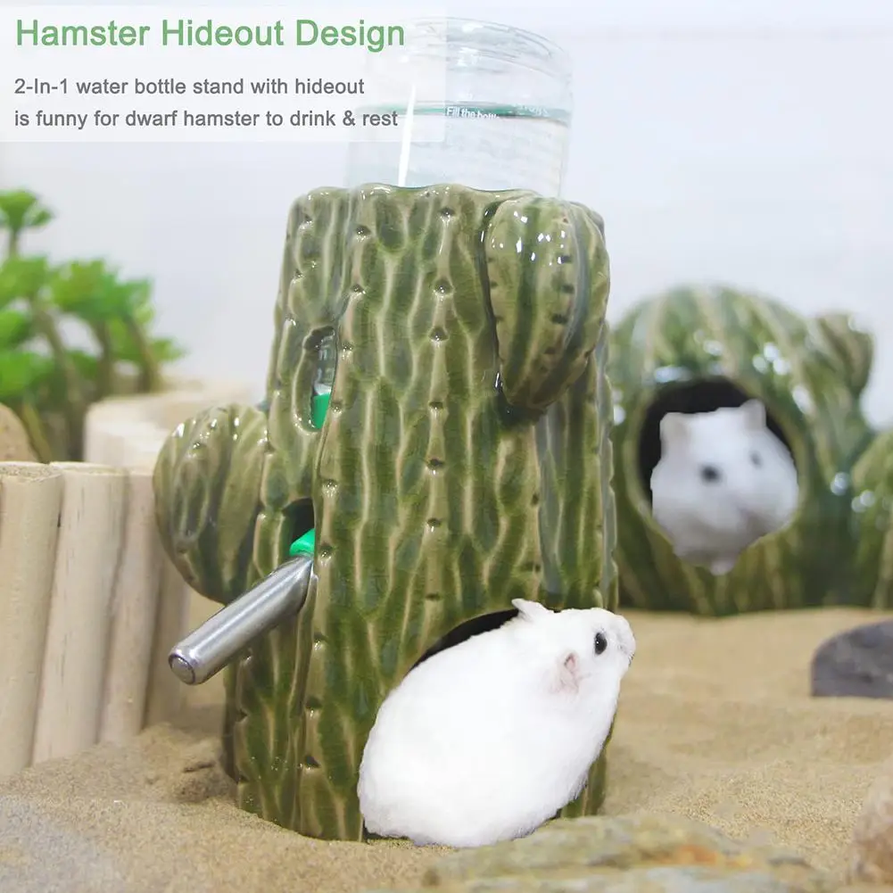 

NEW 2-in-1 Cactus Shape Water Bottle Drinking Fountain With 80ml Water Tank Landscaping Supplies For Guinea Pig Hamster