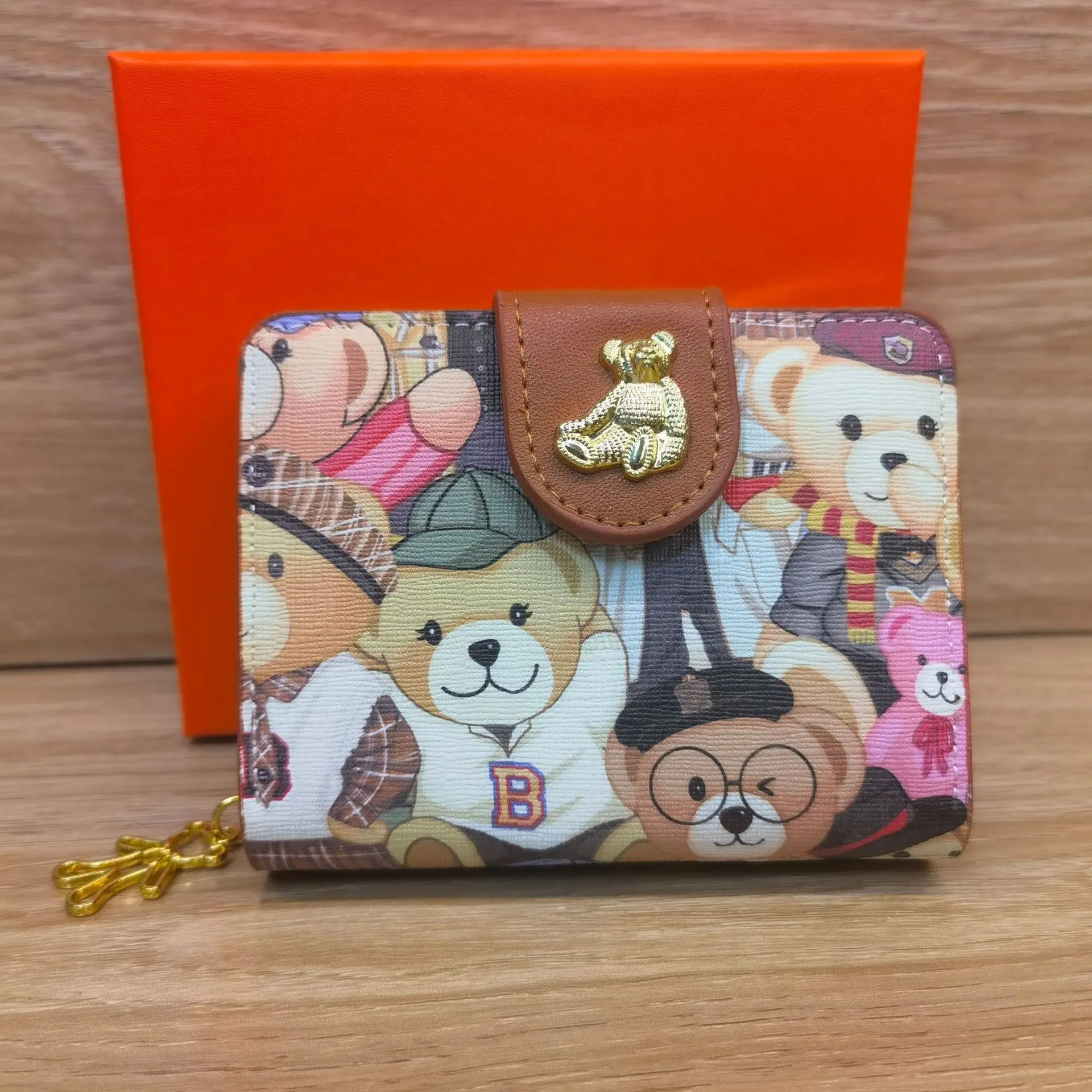 Little Bear Wallet Women's Short Change Bag Multi Card Anti demagnetization Fashion Printing Money Card Integrated Card Bag