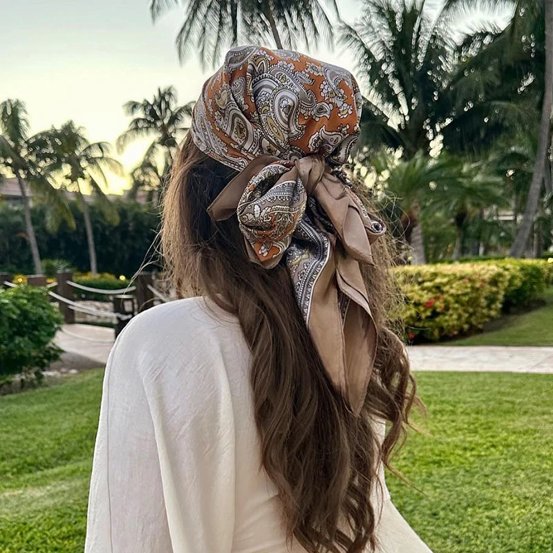 Шелковый шарф с принтом для женщин квадратный на шею офис шаль бандана