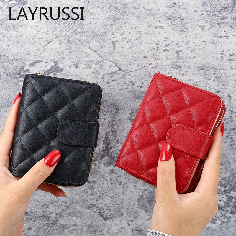 

LAYRUSSI Fashion Lady Thread Diamond Wallet Women Small Purse Short Student Coin Purse Female Luxury Card Holder Leather Wallet
