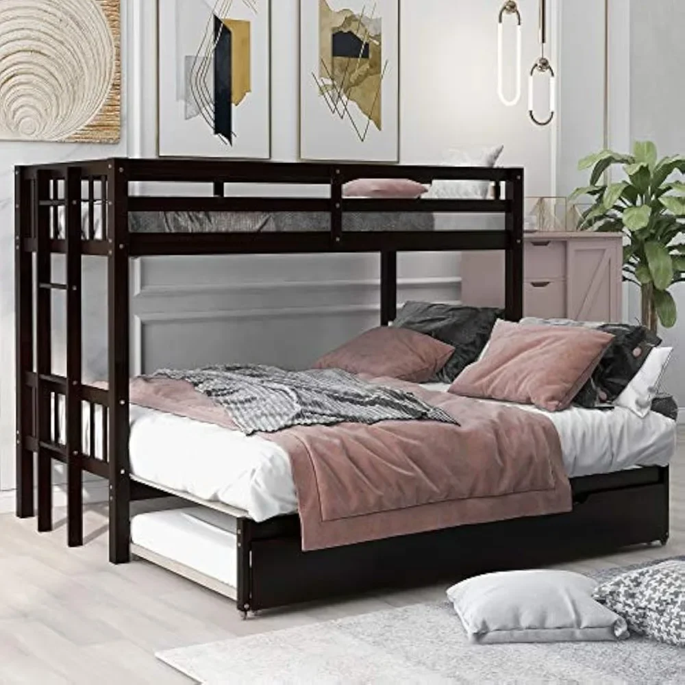 Двухъярусная кровать Twin Over Pull-Out Queen с выдвижной крышкой и лестницей выдвижная