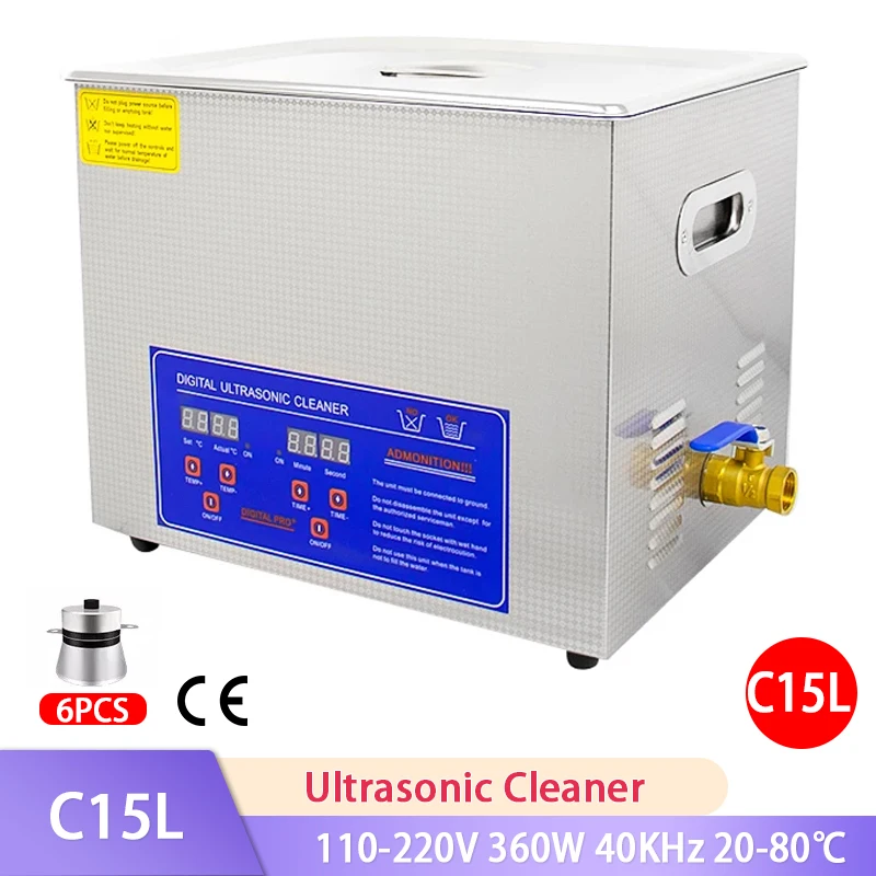 

Цифровой ультразвуковой очиститель Sonicator, 15 л, для ванны 40 кГц, для очистки ювелирных изделий, очков, ожерелья, оксидов, ржавчины, масла, 360 Вт