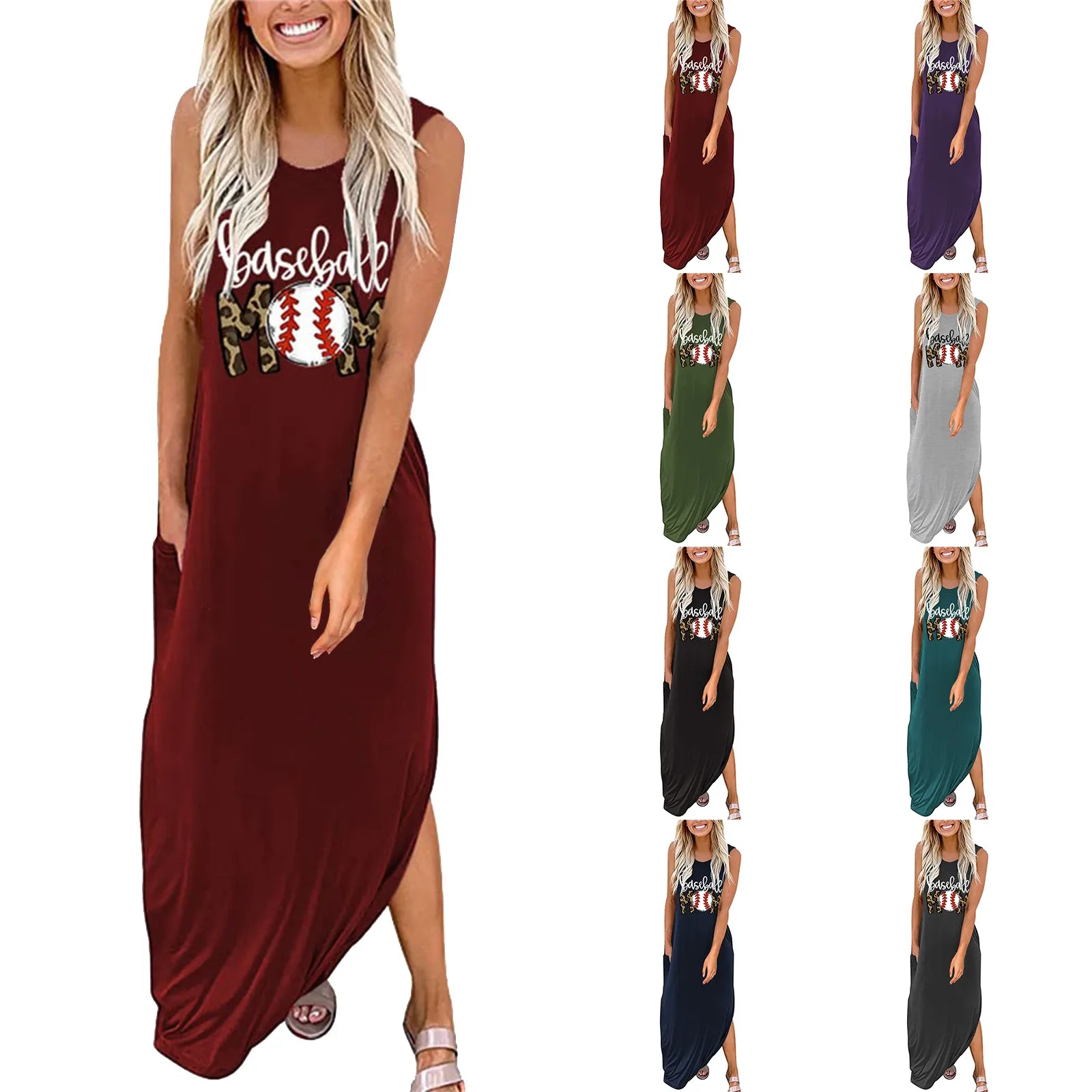 

Summer Dress For Women Baseball Mom Gift Tshirt Dresses Graphic Printed Casual Maxi Dress Long Sundress Summer Dresses Women