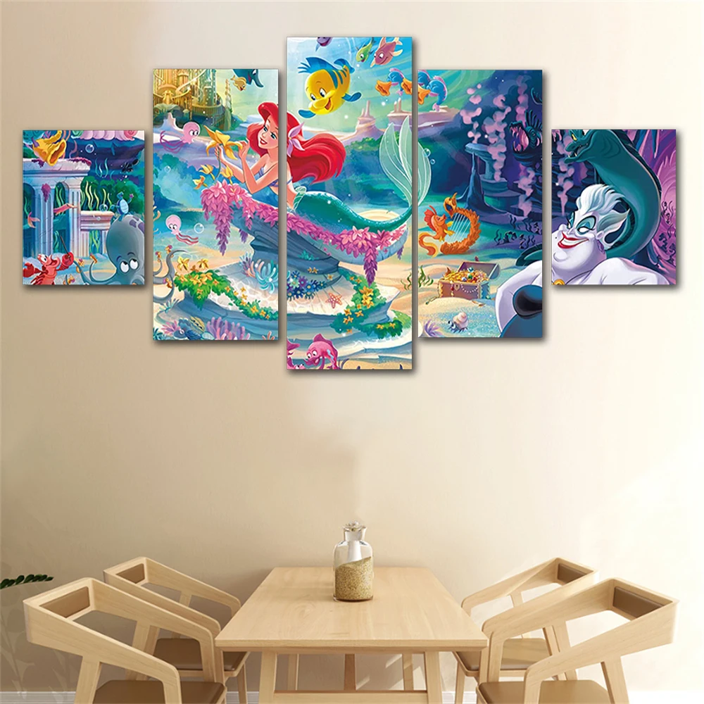 

Disney Anime Canvas Painting The Little Mermaid Princess Ariel Art Posters and Prints Wall Art Picture 5 Pieces for Home Decor