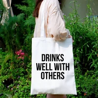 drink well with others canvas bag hawaii beer shopping bags women love summer tote bag canvas casual canvas tote cute m