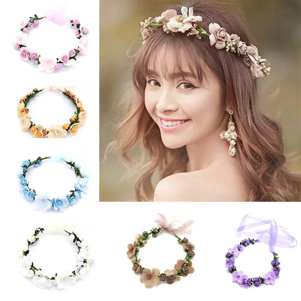 

Girls Crown Floral Hairband Bridal Wreath Headband Women Children Wedding Party Festive Holiday Headwear Decoration Adjustable