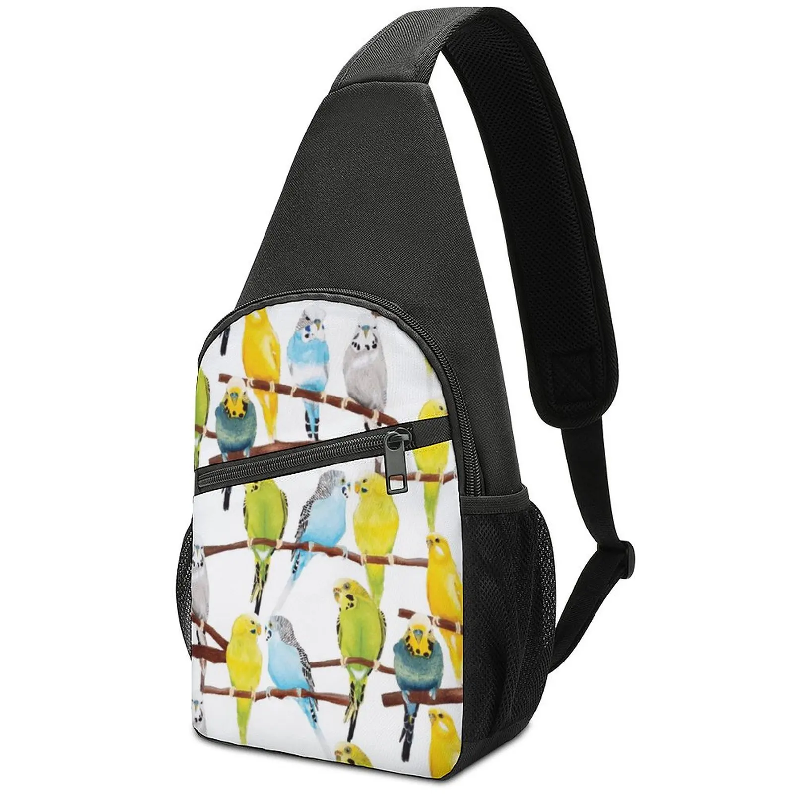 

Budgie Pattern Watercolour Shoulder Bags Parrot Cute Chest Bag Unisex Phone Travel Sling Bag Running Print Small Bags