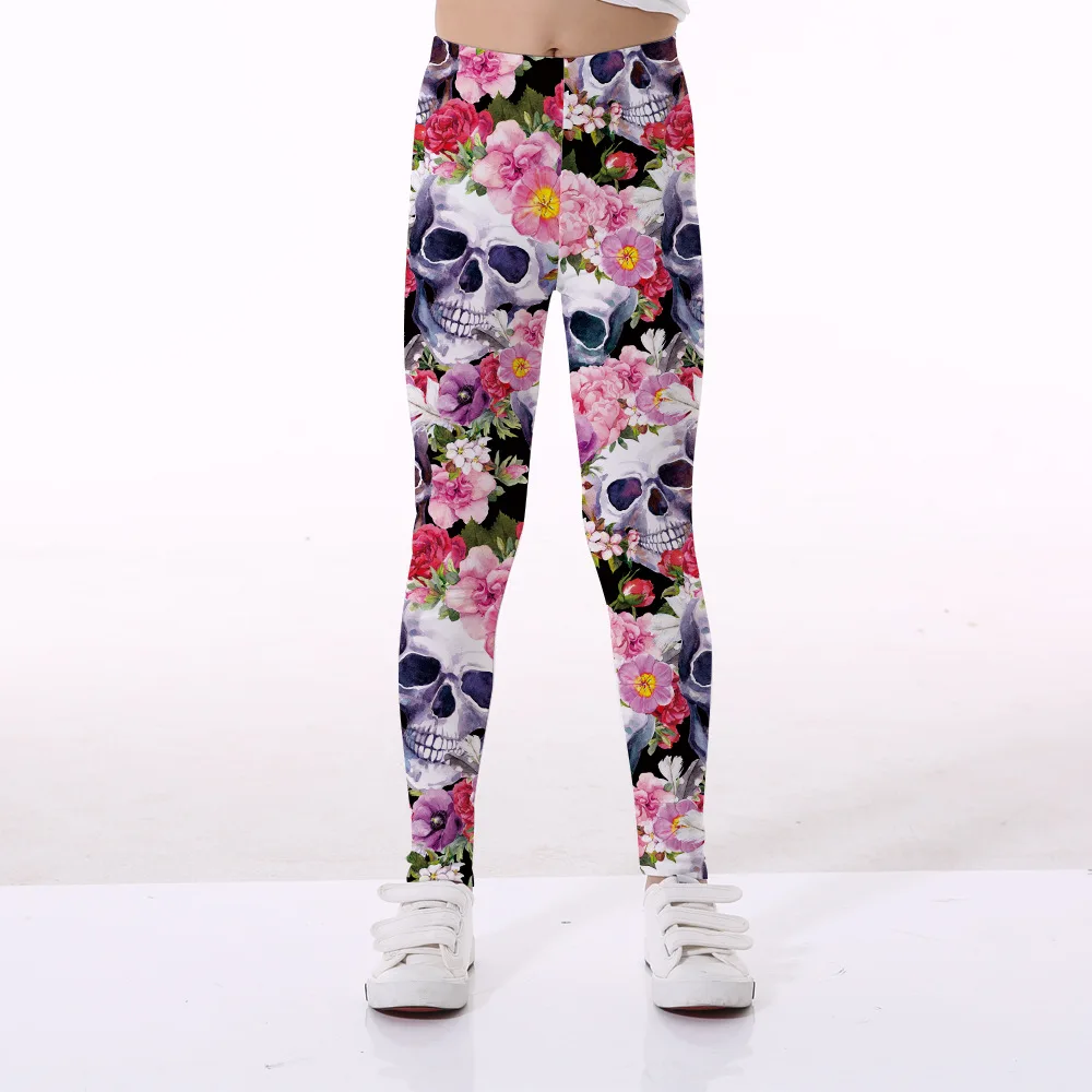 

Kids Girls Skull Pattern Leggings Princess Floral Digital Printed Leggins Children Fitness Sport Yoga Pants Cropped Pants 5-12Y