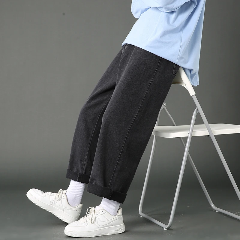 2022 New Street Casual Loose Jeans Men's Korean Fashion Straight Wide Leg Pants Couple Black Blue Light | Мужская одежда