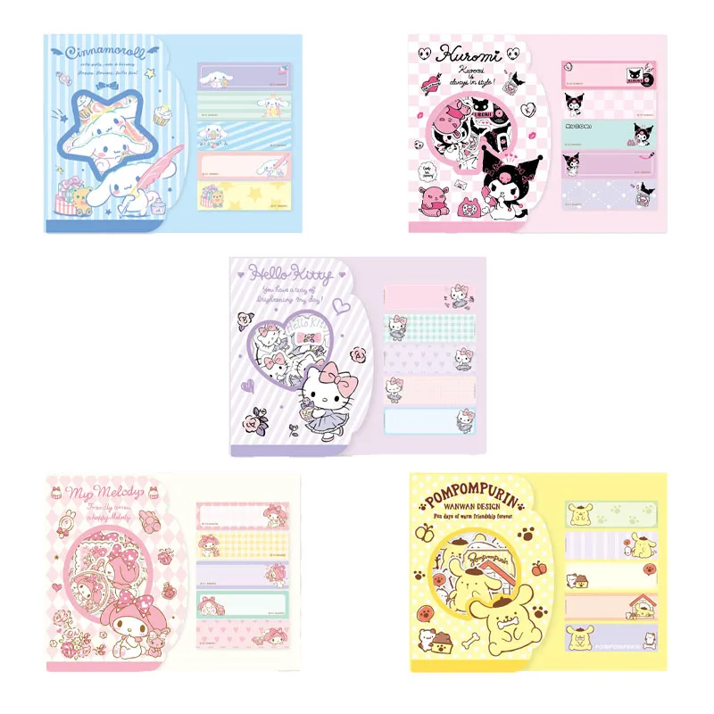 

Sanrios Kuromi Cinnamoroll My Melody Pompom Purins Hellokittys Anime Kawaii Sticker Pack Sticky Note Hand Ledger Note Pad