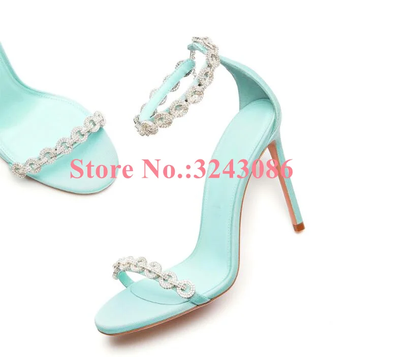 

New Sky Blue String Bead Crystal Sandals Fashion Lady Thin Heel Peep Toe Pumps Shoes Woman Sexy Party High Heels Dropship