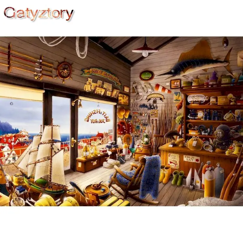 

GATYZTORY Frame Oil Painting By Numbers Grocery Store Scenery DIY Paint By Numbers Canvas Painting Handpaint Number Painting