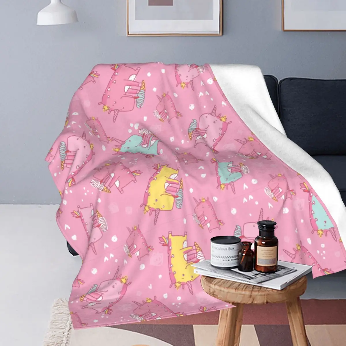 Одеяло с радужным единорогом из мультфильма многофункциональное теплое одеяло
