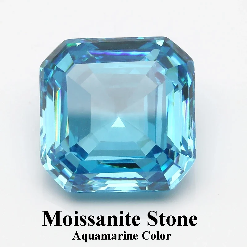 Муассанит Камень Asscher Cut Аквамарин Лабораторный бриллиант Женские ювелирные