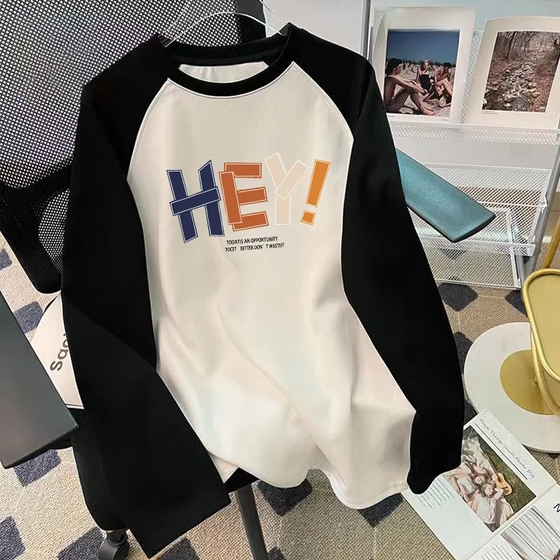 Американская осенняя модная брендовая лоскутная футболка с длинными рукавами и