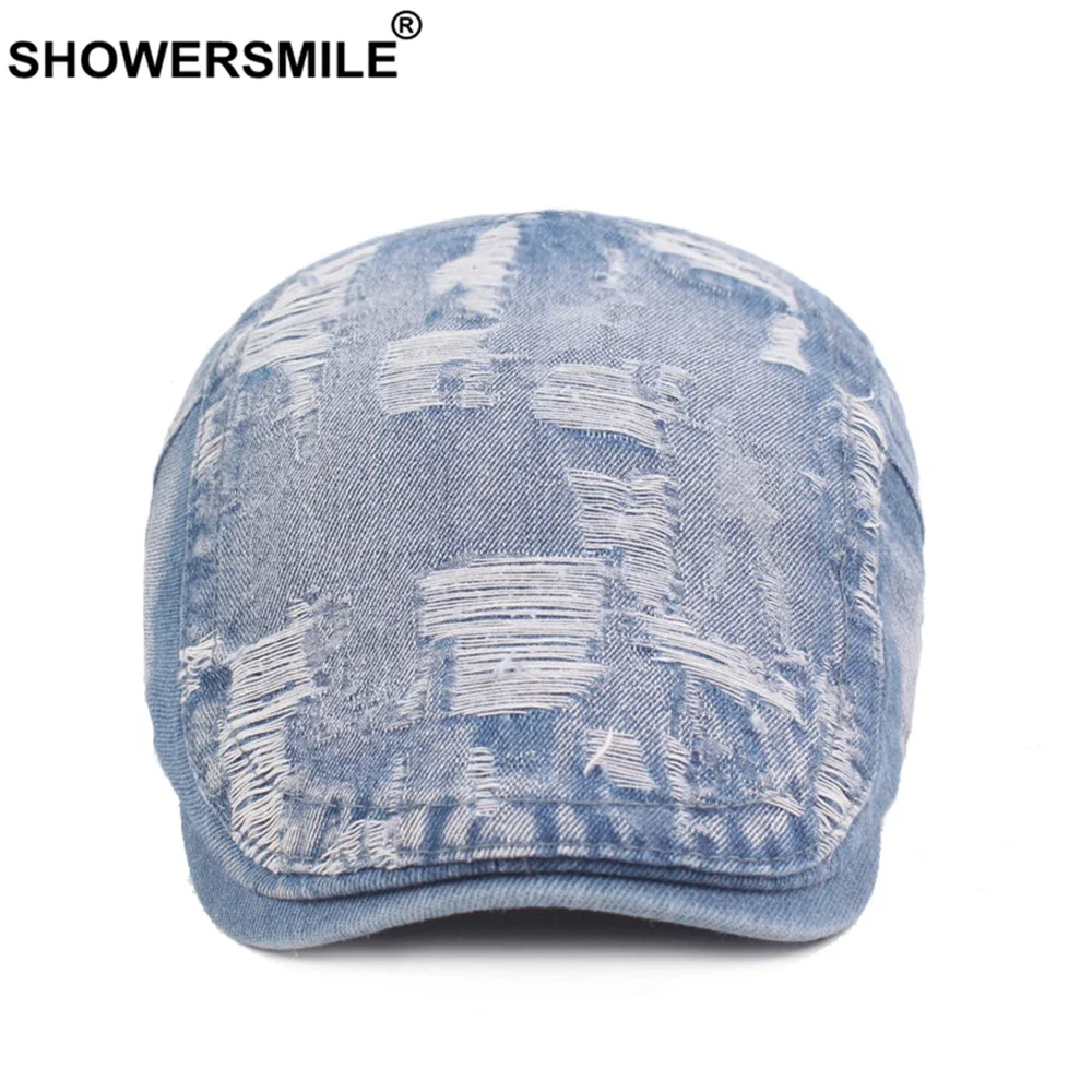 SHOWERSMILE Мужской берет Do Old Hole Джинсовая плоская кепка для мужчин Голубая