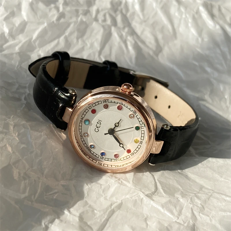 Mini Design Women Watches Retro Leather Colorful Crystal Female Clock Fashion Exquisite Waterproof Quartz Ladies Watch masculino enlarge