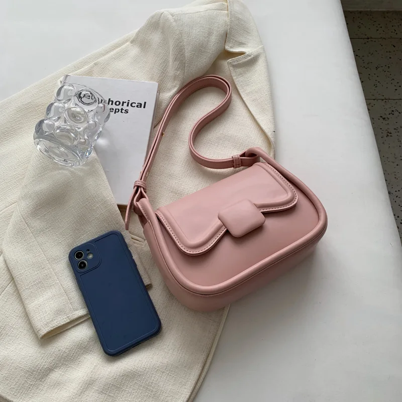 PU Niche Underarm Bag for Women Sweet Candy Color Shoulder Casual Bag 2023 New Trendy Fashion Messenger Bag Zipper Handbags