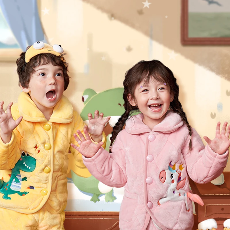 Kocotree Children's Cartoon Small Animal Pajamas Suit Baby's Winter Style Boys' And Girls' Split Pajamas
