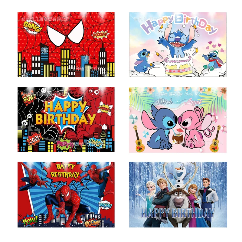 

Disney Spiderman Kids Birthday Background Cloth Cartoon Figure Banners Children's Marvel Hero Theme Party 3D Decorate Tapestry