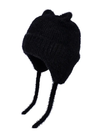 Детская шерстяная шапка с кошачьими ушками