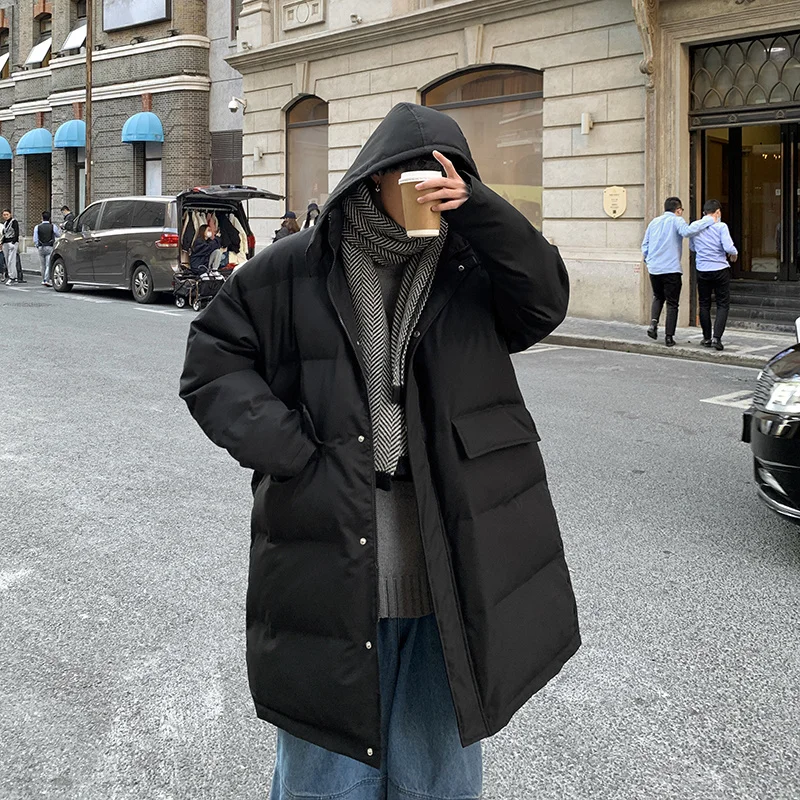 Winter Jacket Men Warm Fashion Oversized Thick Long Coat Men Korean Beige Black Loose Down Jacket Mens Parker Overcoat M-XL