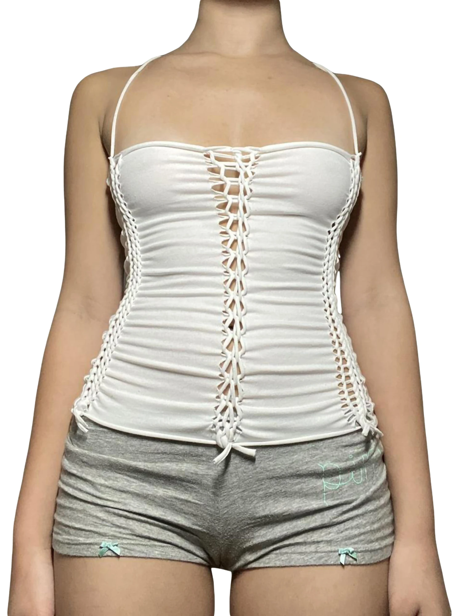 

YTUCAS Débardeur Y2k sans en dentelle avec spaghetti женский Noir L