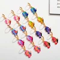 2pairs colorful simulation butterfly earrings acrylic drop oil alloy glazed animal pendant hoop earrings womens vintage jewelry