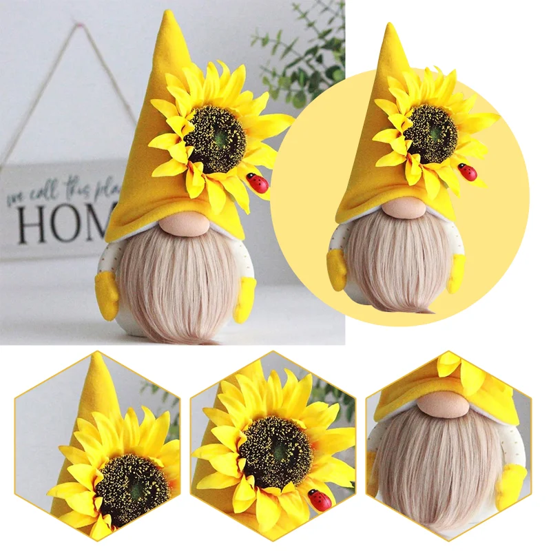 

Sunflower Navia Bee Elf Bumblebee Striped Gnome Scandinavian Home Dwarf Plush Beard Faceless Doll Window Desk Decor