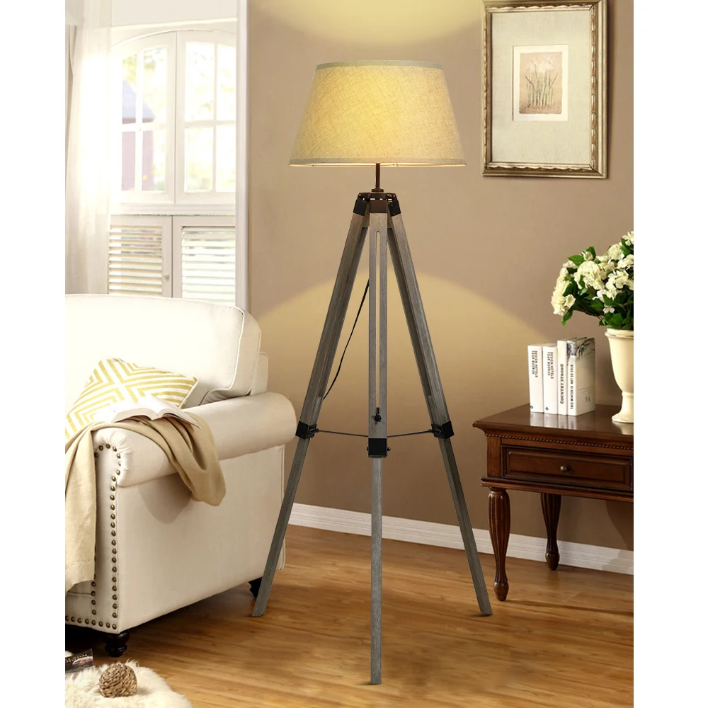 Depuley Led Tripod Floor Lamp  Wood Mid Century Modern Reading Lamp 8W Standing Lamps with E27 Lamp Base for Bedroom Farmhouse