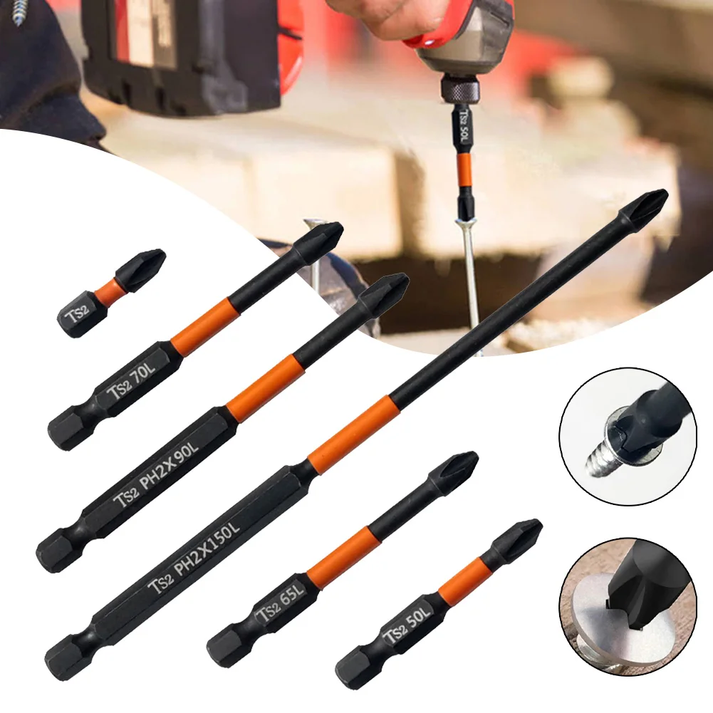 

5pcs PH2 Impact Screwdrivers Bits 1/4Inch Hex Shank Magnetized 25/50/65/70/90/150mm For Electric Hand Drills Hand Tools