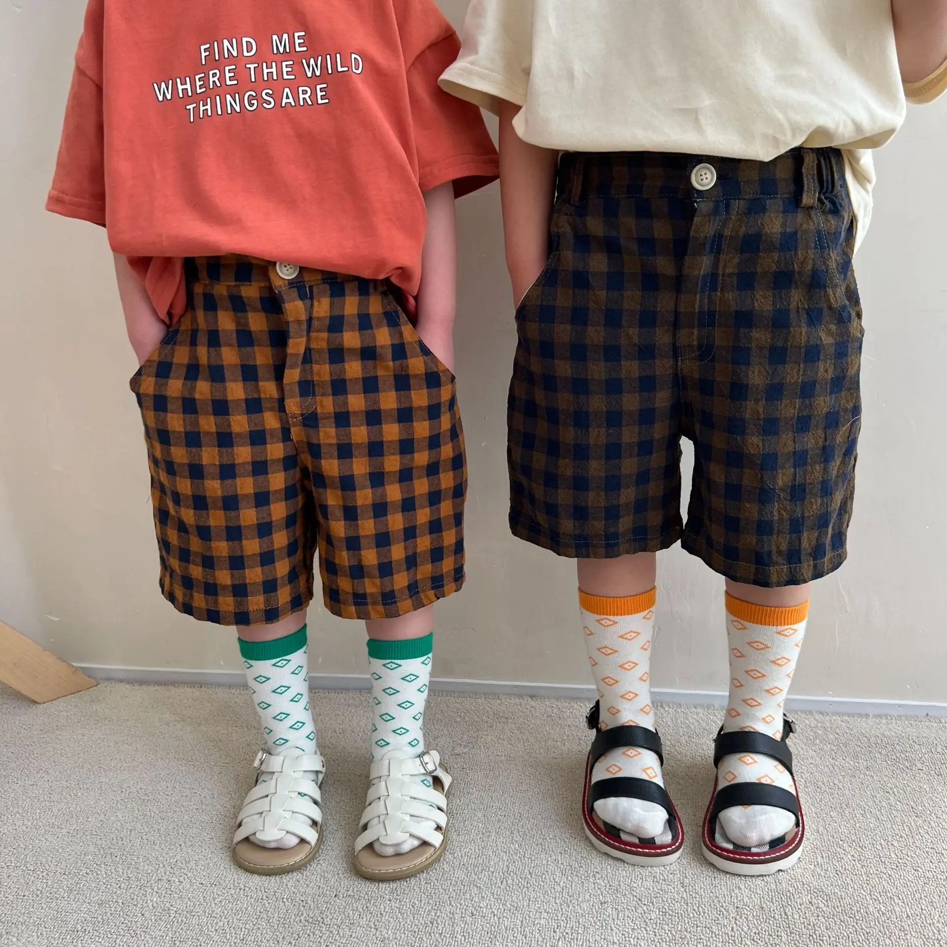 

Летние повседневные брюки до колен для девочек и мальчиков, детские клетчатые брюки, 2022