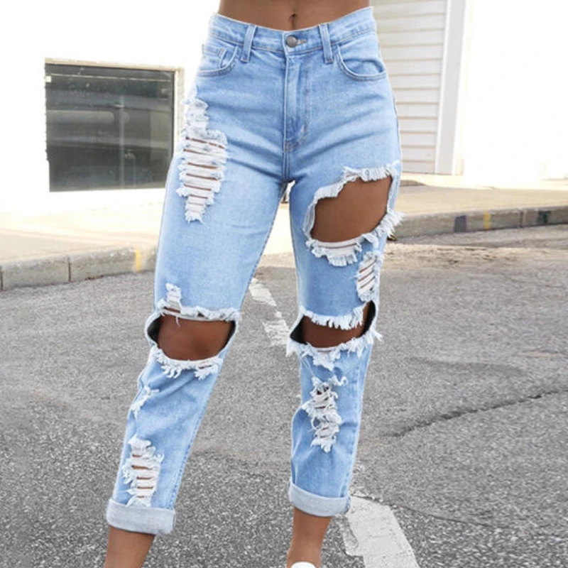 Women's Pocket Small Leg Classic Sexy Capris 2021 Spring and Summer New Street Style Mid Waist Female Multi Hole Skinny Jean Pop