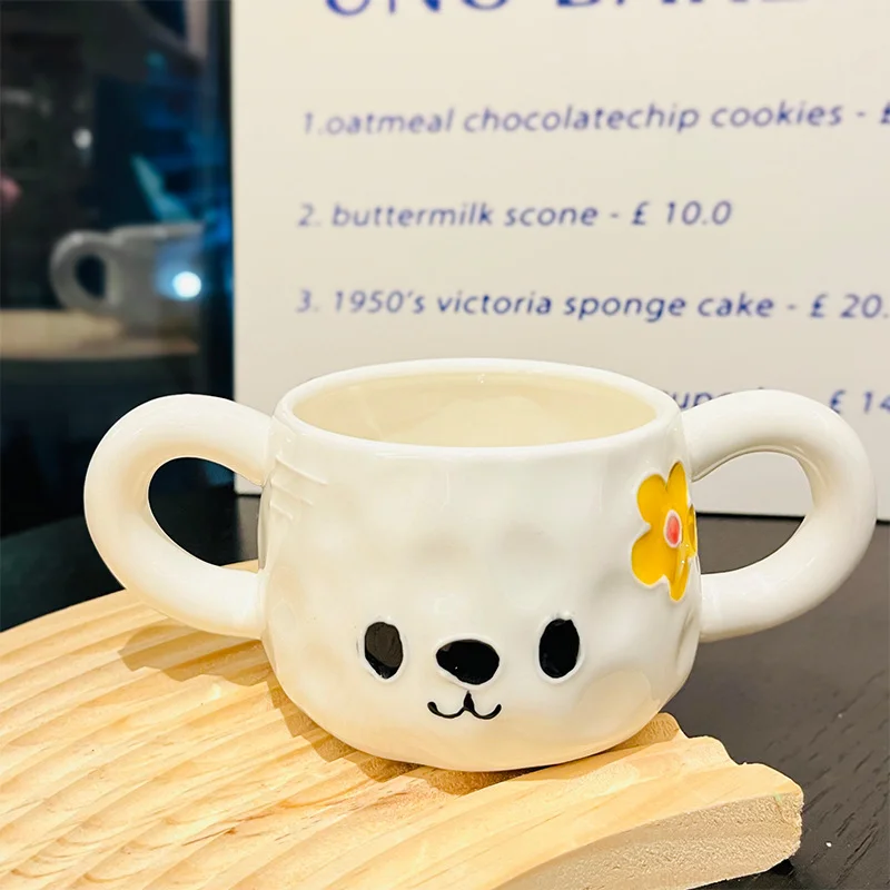 

cute Bear Double-ear Milk Cup Coffee Cup Original Lovely Hand-painted Ceramic Mug Ear Coffee Cup Nice Cup 250ml