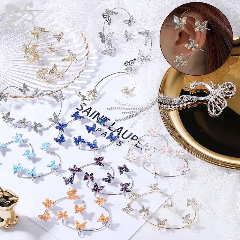 

Zs 1Pc Butterfly Zircon Without Piercing for Women White Blue Color Ear Clip Alloy Ear Cuff Clip Korean Style Body Jewelry Party