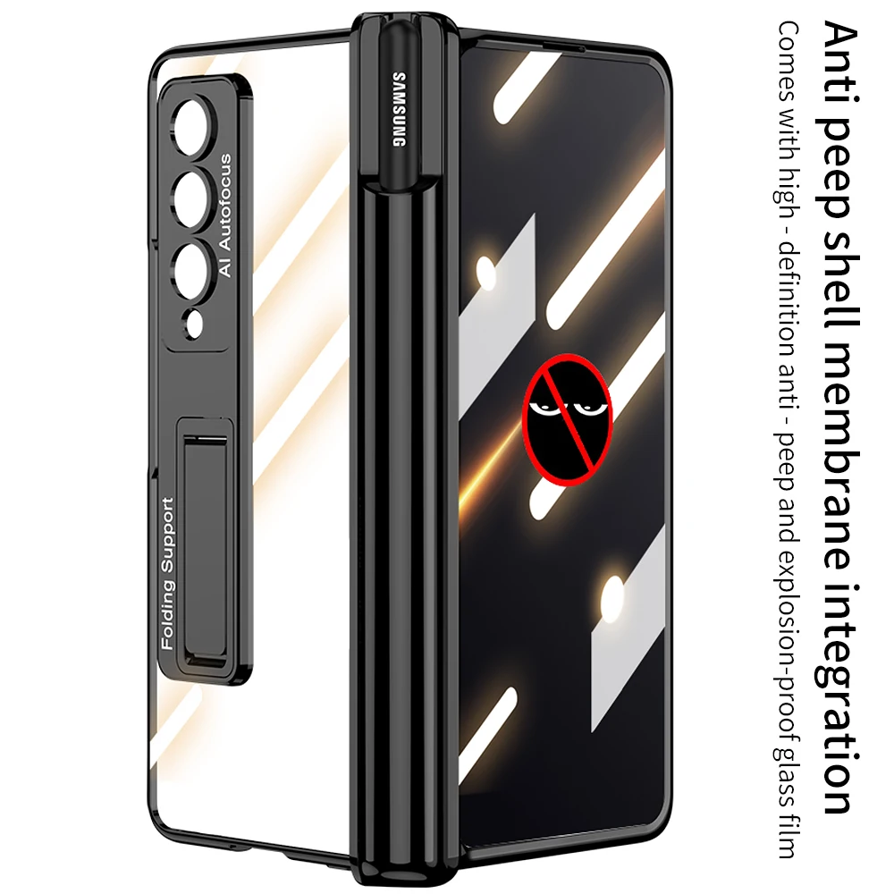 Transparent Plating Case For Samsung Galaxy Z Fold 4 5G With Pen Slot Holder Cover Tempered Glass Film For Galaxy Z Fold 4 Cases