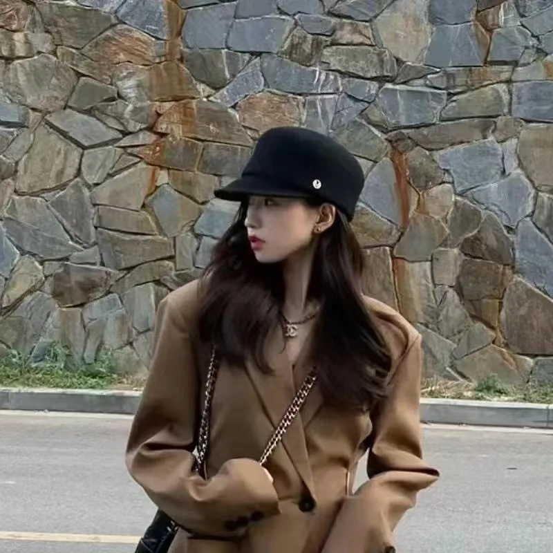 New Winter Women Cap Warm Plain Black White Wool Newsboy 100% Knight Hats Baker Boy Adjustable Ladies Cowboy Visor