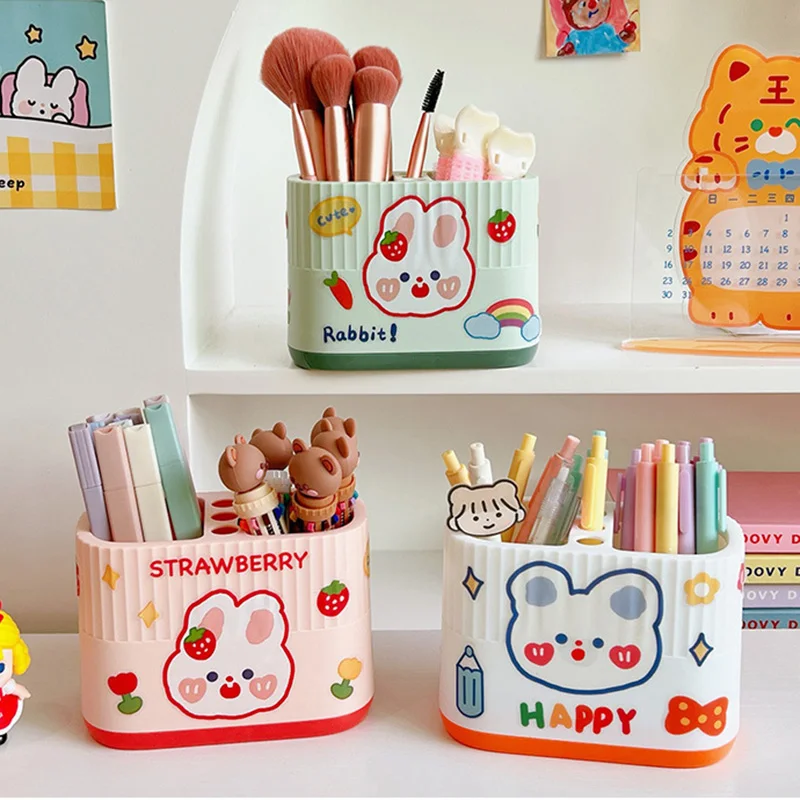 

Multi-functional Kawaii Storage Box Pen Holder Case Girls Makeup Brushes Cute Stationery Drawer Large-capacity Desk Organizer