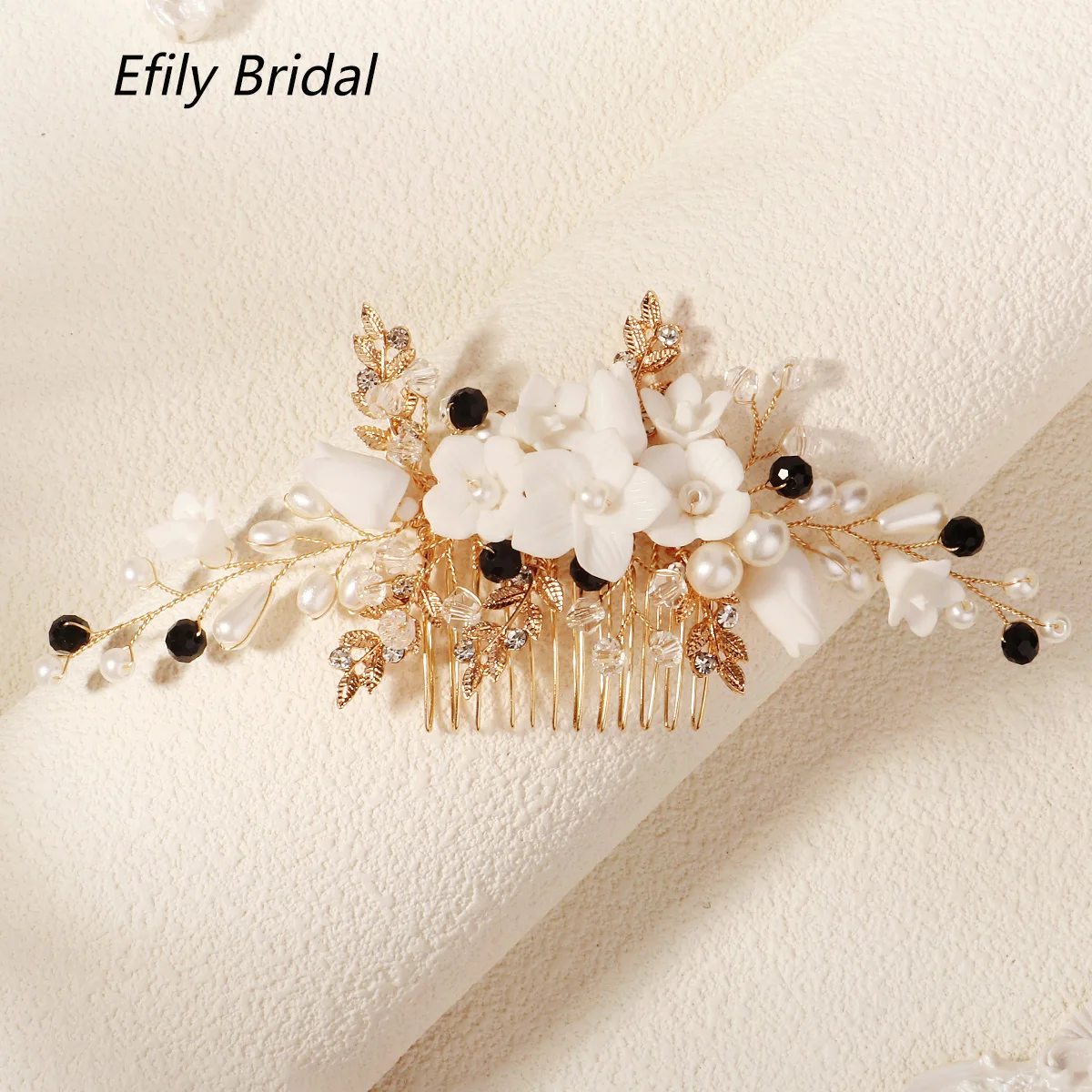 Золотая заколка для волос Efily ручной работы с полимерными цветами жемчужные