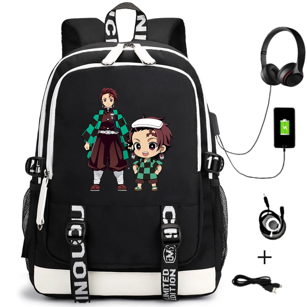 

Demon Slayer Kimetsu No Yaiba USB Charge Backpack Canvas Knapsack Student Cartoon Schoolbag Teenager Packsack Travel Laptop Bag