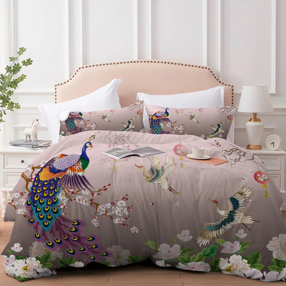 

Peacock Deluxe Quilt Cover 3D Bedding Set Floral Birds Elegant Duvet Cover For Adults King Twin Double Single Full Size 240x220