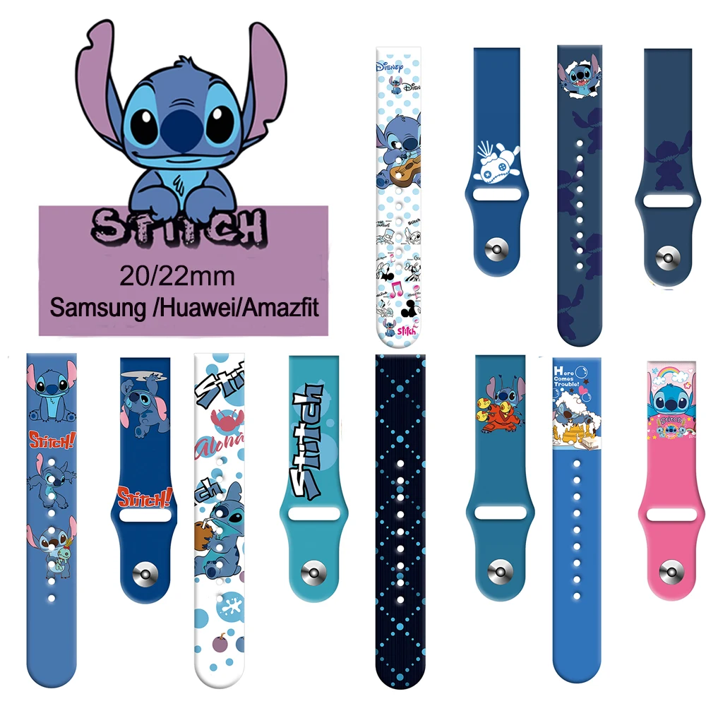 Disney Lilo & Stitch Silicone Strap For Samsung Galaxy Watch 4 Gear 3 Band Huawei GT2 Amazfit Garmin Series Bracelet Correa