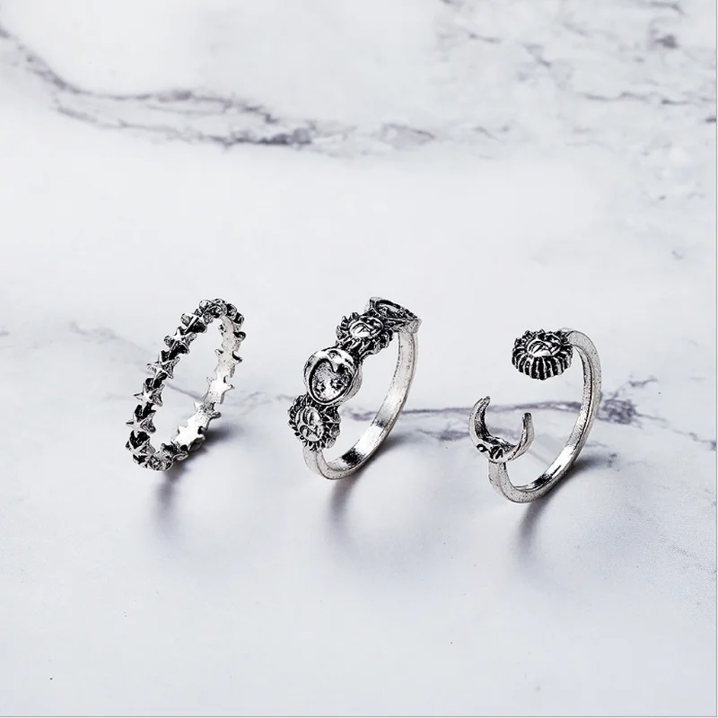

Vintage Jewelry Women 3-piece Open Joint Rings Set Fashion Party Accessories