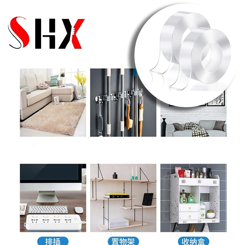 

Nano Double Sided Sticker Reusable Traceless Nano Transparent Self Adhesive Sticker Washable Waterproof Double-Sided Tapes