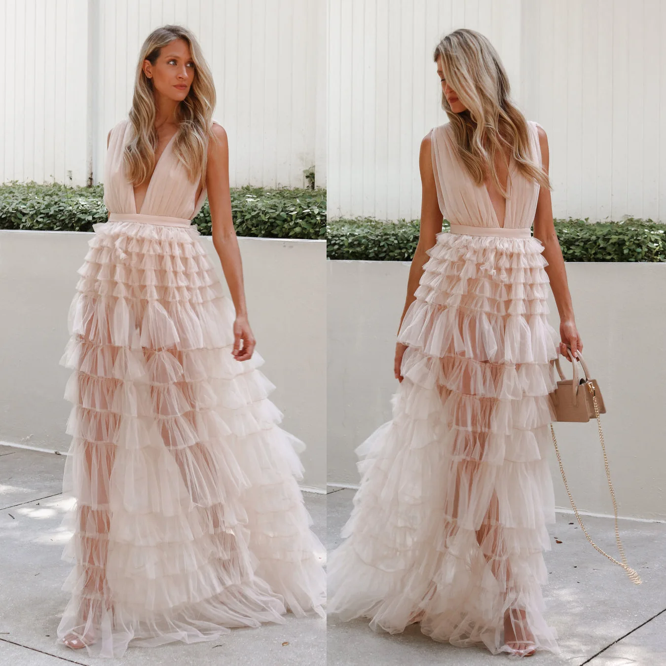 

Модное Сетчатое платье с оборками, женское длинное платье, женская одежда